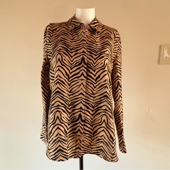 Lafayette 148 New York Scottie Zebra Print Silk Blouse - Picture 2 of 11